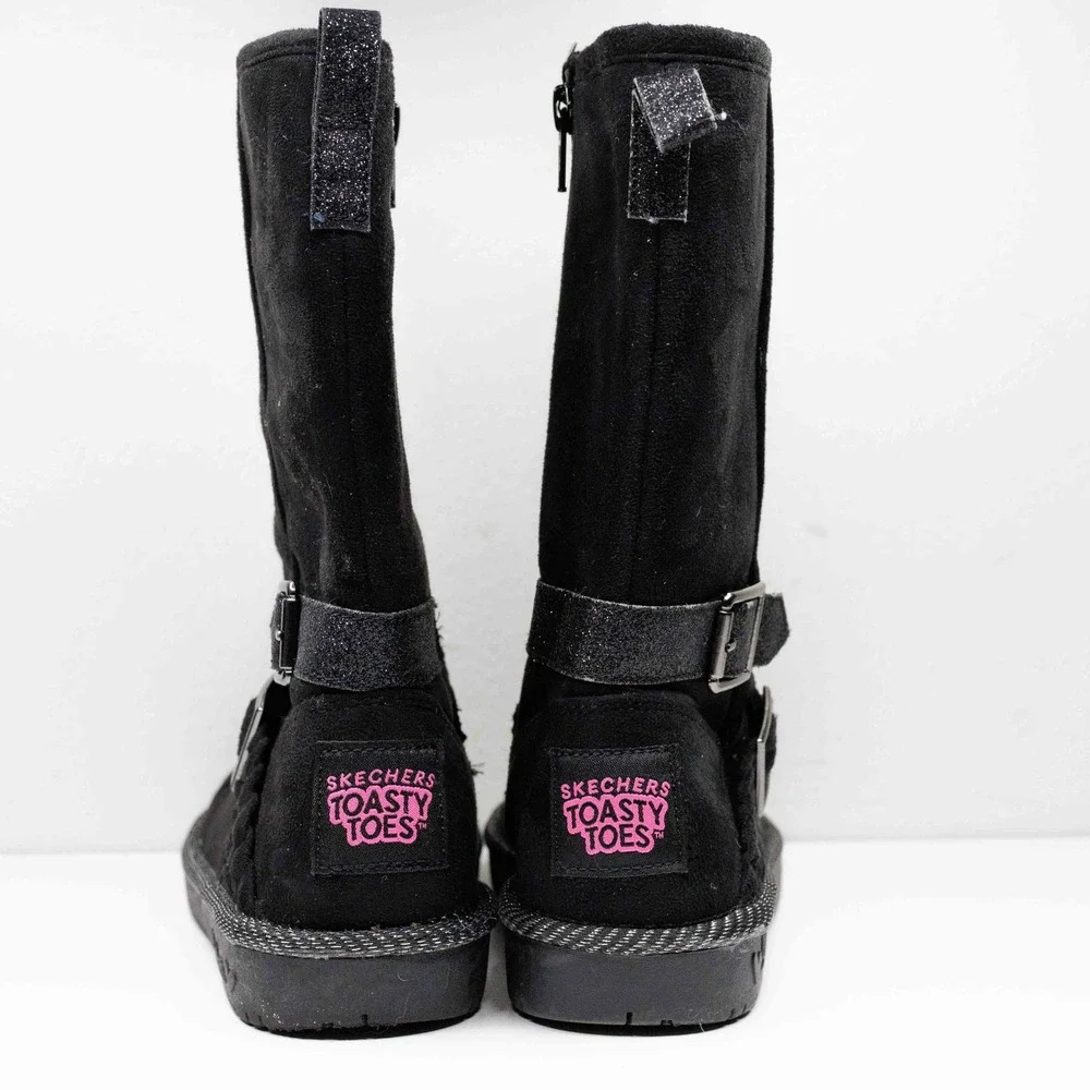 SKECHERS Toasty Toes Black Pink Fleece Lined Winter Boots Youth Girls‎ Sz 2